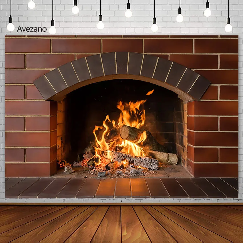 

Christmas Backdrops Brick Wall Fireplace Fire Winter Family Xmas Decor Background Photography Photoshoot Photo Studio Wallpaper