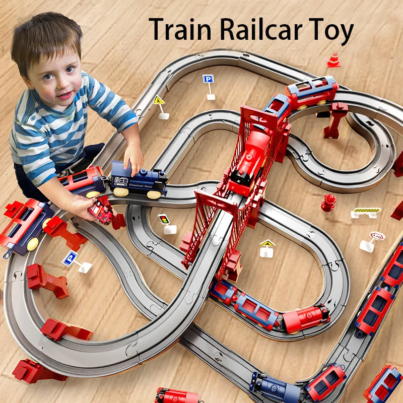 44 unids/set de juegos de vía de tren eléctrico, juguetes de coche de tren de montaje, modelo de simulación educativa para niño, regalo de cumpleaños y Navidad