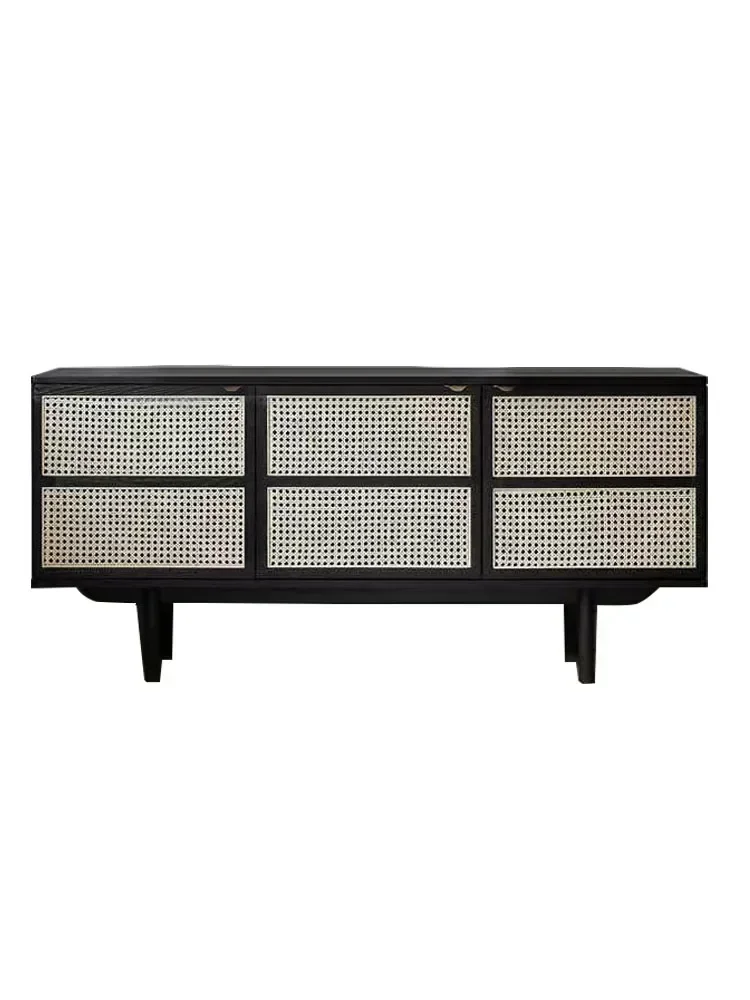 

Modern Furniture Natural Rattan Solid Wood Sideboard New Chinese Style Locker Wine Cabinet Tea Cabinet