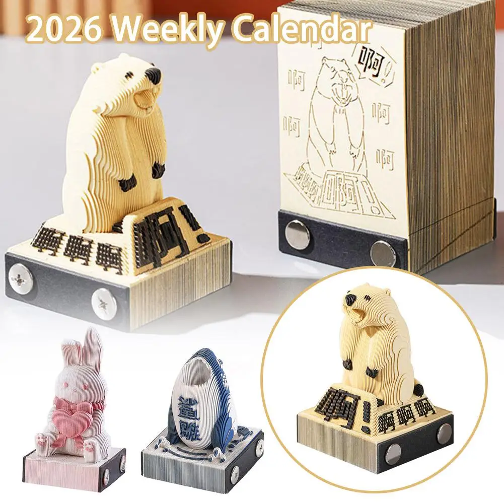 2026 Creative 3D Paper Notes Notepad 3D Memo Gift Carving Bunny Bear Paper House Shark 3D Art Cute Sculpture Office Accessories