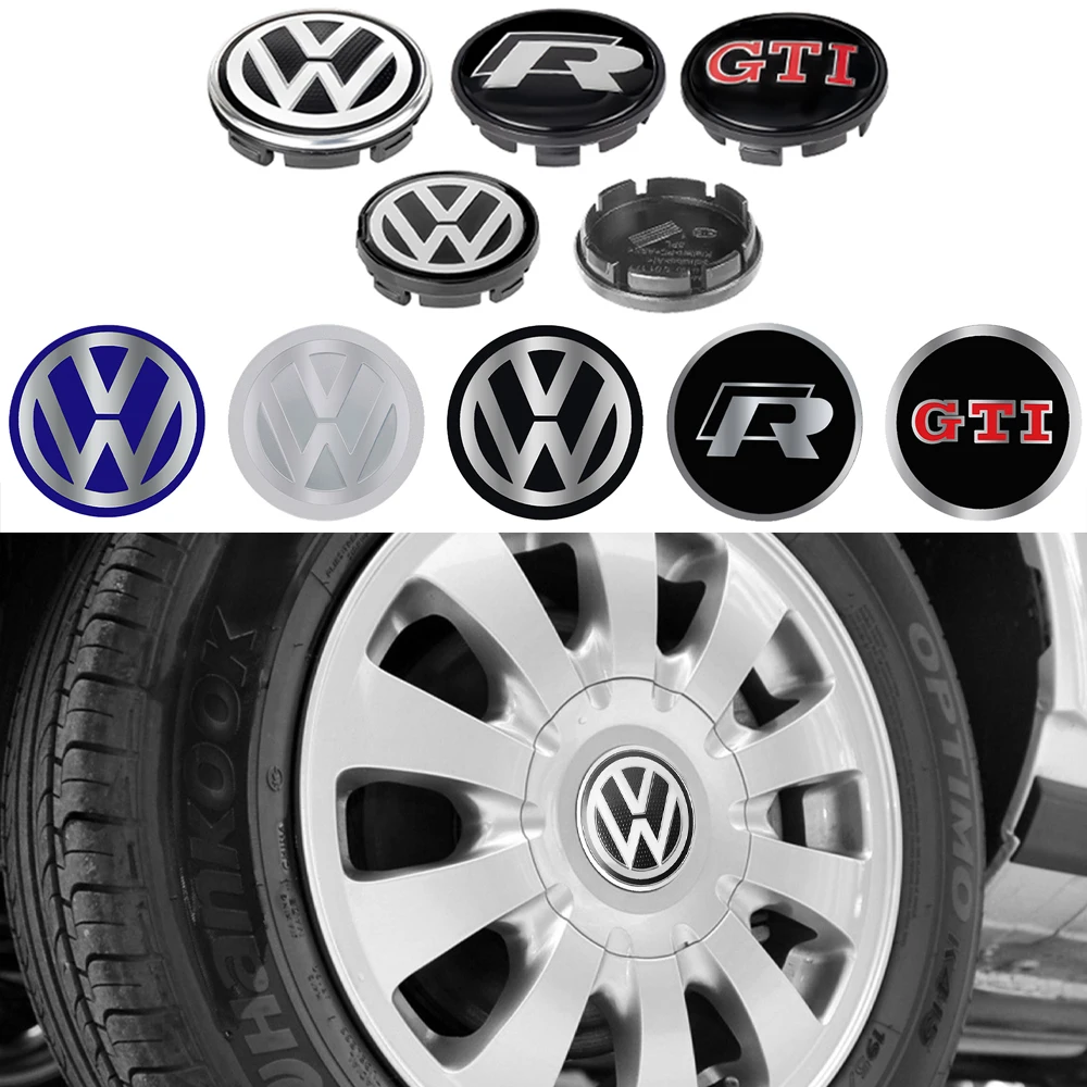 4Pcs Car Styling Aluminum Wheel Center Hub Caps Stickers Cover For Volkswagen GTI Golf Polo VW R-Line CC Passat B6 Tiguan Jetta