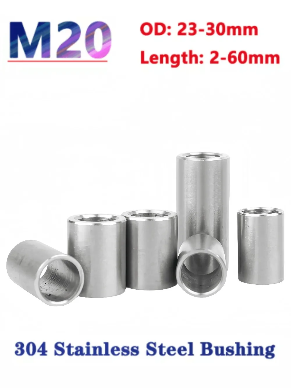 M20 Unthreaded 304 Stainless Steel Bushing Spacer OD23-30mm Length2-60mm Hollow Standoff Washer Gasket 1/2pcs Hardware