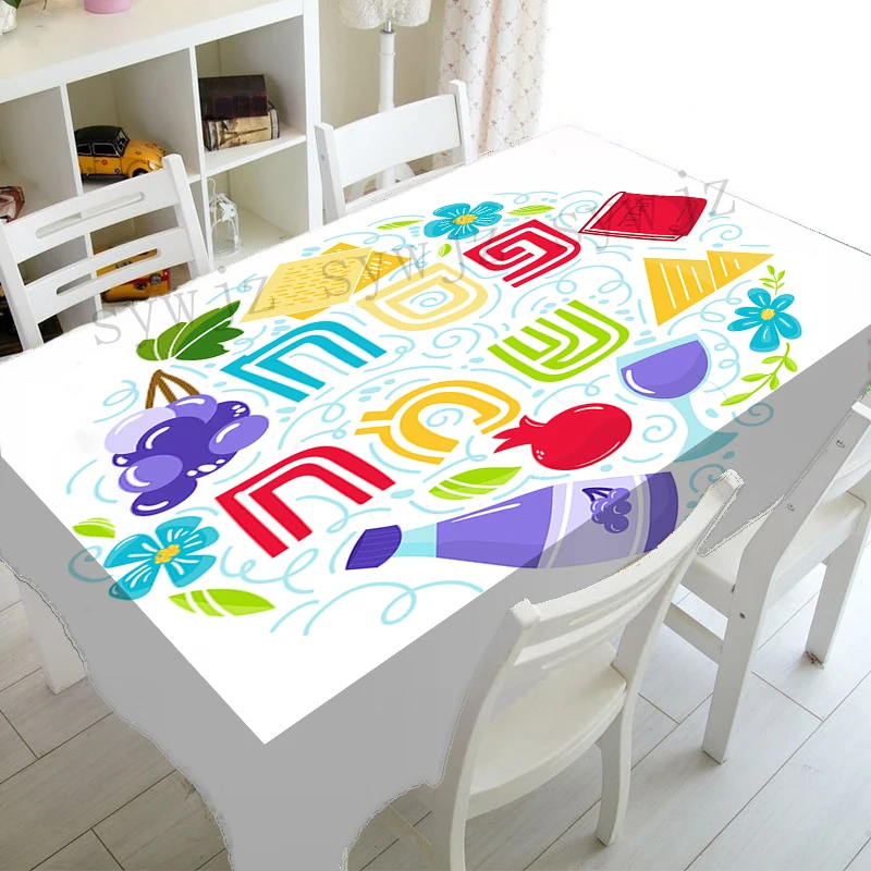 Happy Passover Waterproof Tablecloth Party Decoration Jewish Hebrew Rectangle Tablecloth Kitchen Table Decoration Table Mat