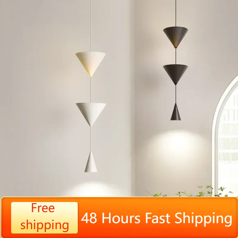 

Minimalist Cone Led Pendant Lights for Bedroom Bedside Hotel Hanging Lamp Modern Ceiling Chandeliers Black White Droplight