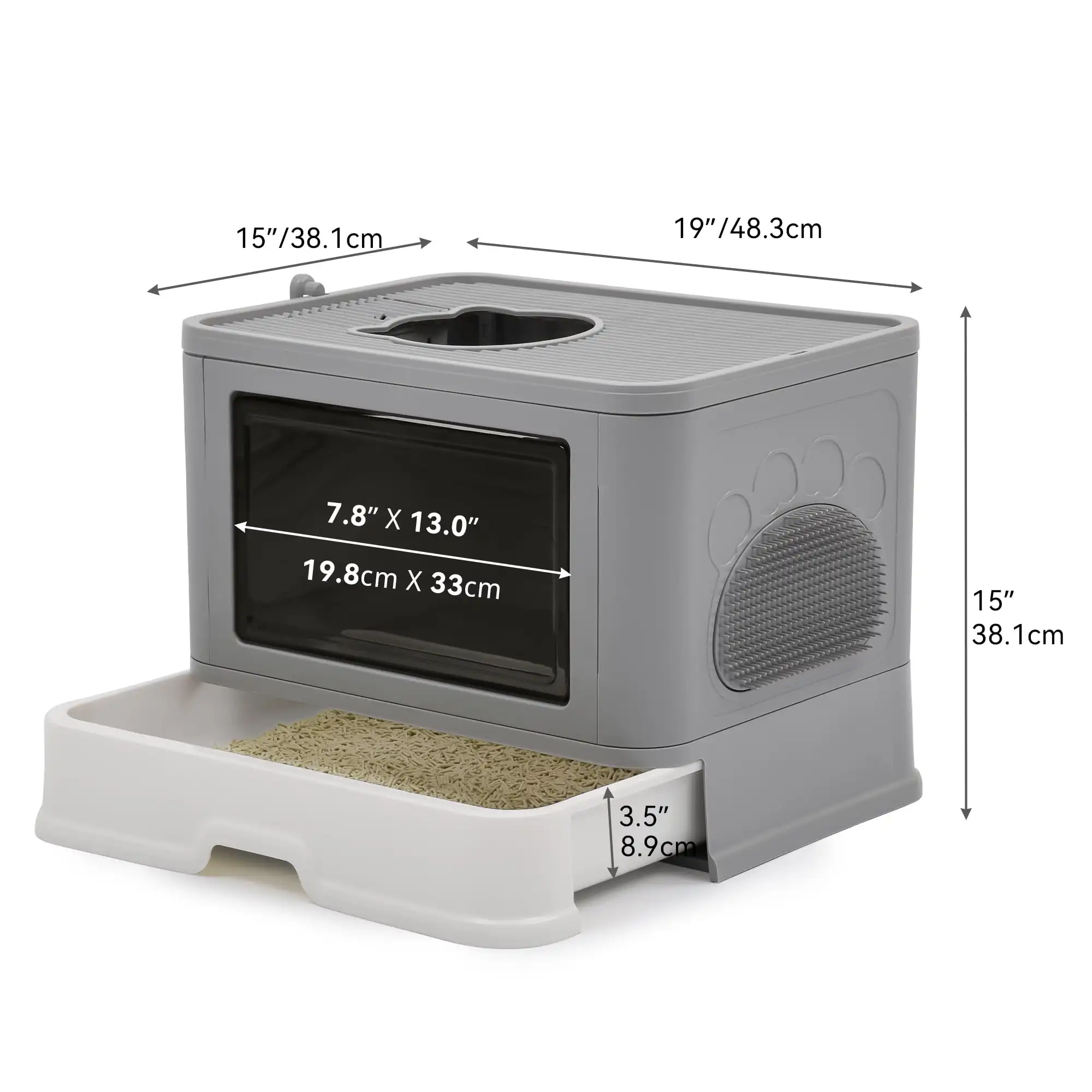 

Большой закрытый ящик для кошачьего туалета с выдвижным ящиком с крышкой, легко чистится, с лопаткой для мусора, серый