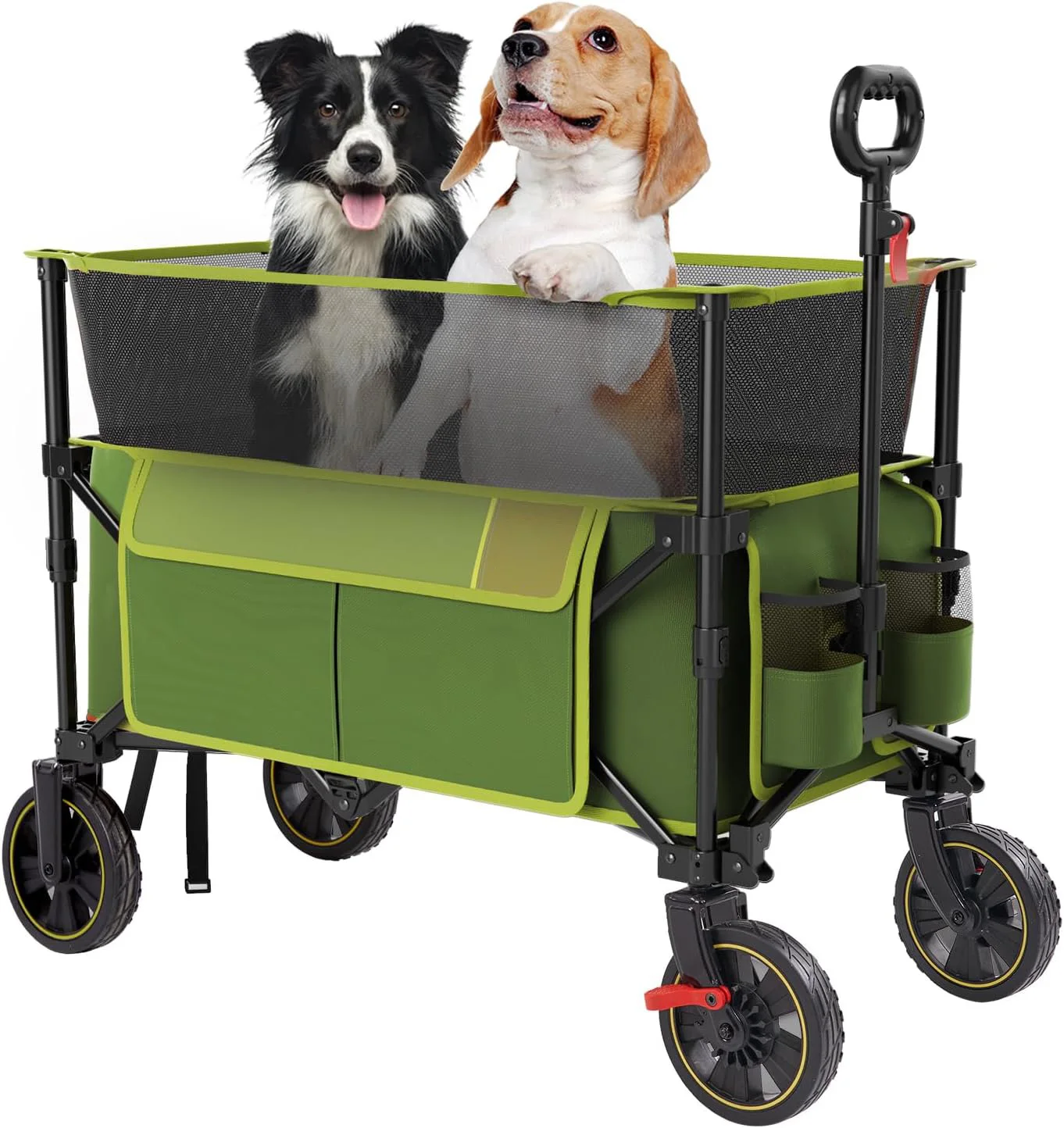 Green 350L Foldable Camping Wagon with Mesh Storage-Durable Spacious for Outdoor Camping Family Outings Shopping (OEM Available)