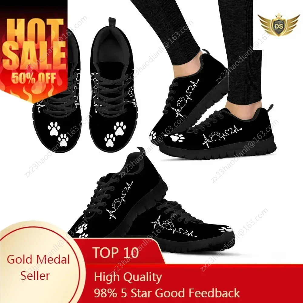 

Cute Pets Dogs Footprints Paw Pattern Woman Shoes Heart Love Heartbeat Print Women's Low Top Casual Sneakers Ladies Big Footwear