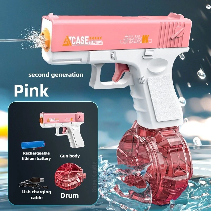 Pistola de agua eléctrica de fuego rápido con luces LED, acción de retroceso, verano al aire libre, playa, piscina, juego de agua, juguete de tiro, pistola de juguete para regalo para niños