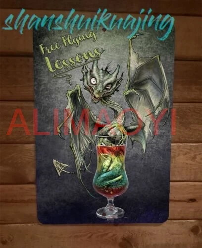 Free Flying Lessons Evil Zombie Dragon Halloween Horror 8x12 Metal Wall Sign
