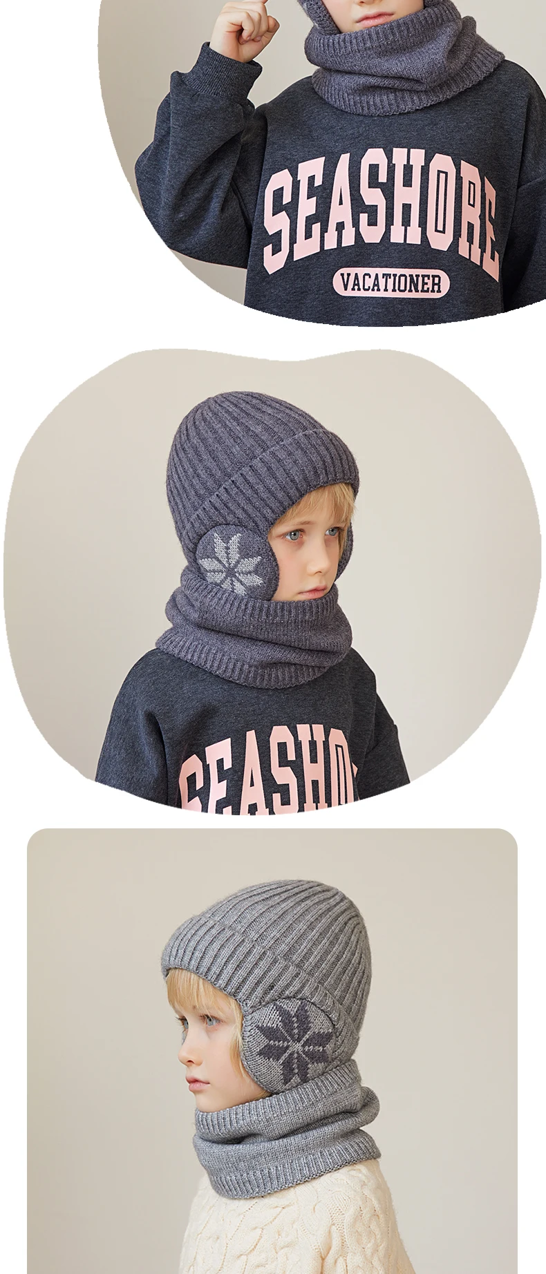 2-teiliges Set aus gestrickter Wintermütze und Schal für Kinder, Fleecefutter, Ohrenschutz, Beanie-Mütze, Nackenwärmer, warme Mütze für Jungen, offizielle Website – Detail 5
