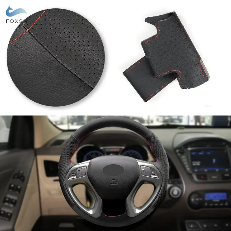 Perforated Microfiber Leather Car Accessory Interior Steering Wheel Cover Trim For Hyundai Tucson ix35 2011 2012 2013 2014 2015