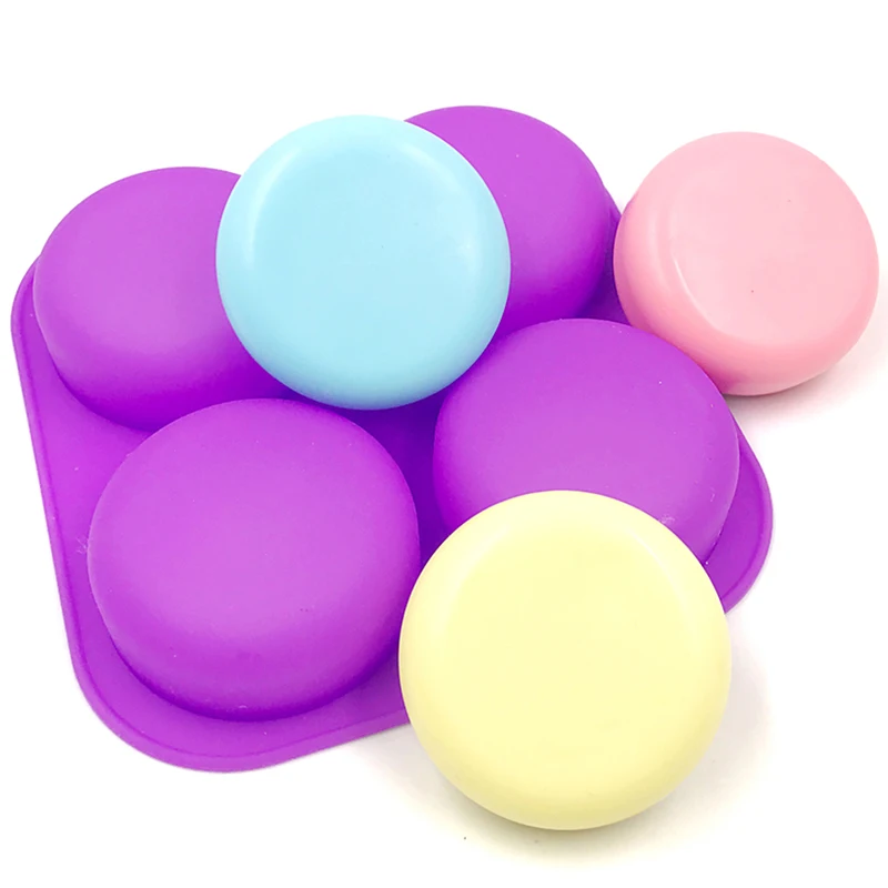 1Pc 4 Cavity Silicone Soap Mold DIY Handmade Craft Cake Decorating Tools Tray Easy To Demould Round Circles Soap Mold