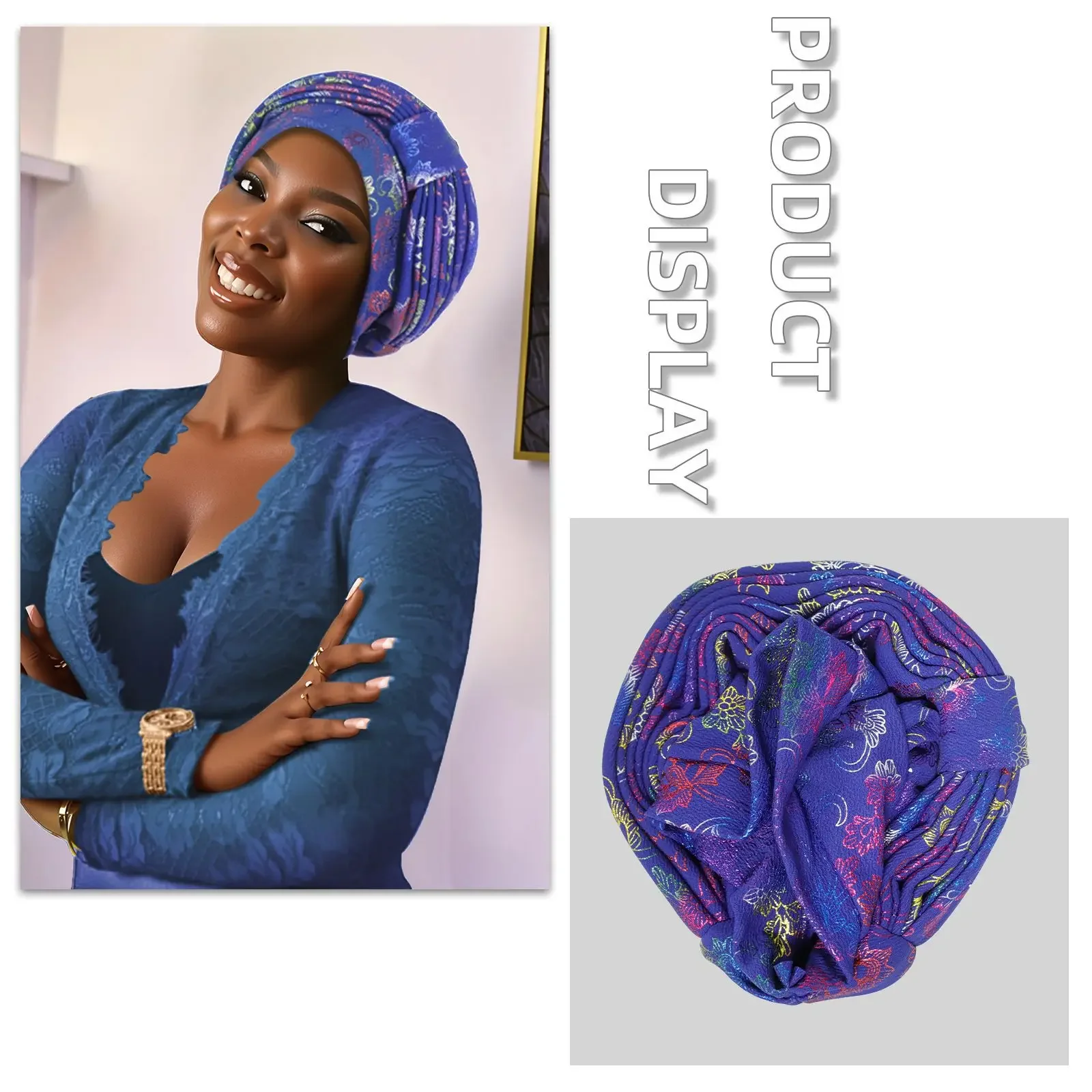 

Bronzing African Auto Gele Headtie Aso Oke Nigerian Head Wrap Shiny Headscarf Bonnet Women Muslim Hijab Wedding Party Headpiece