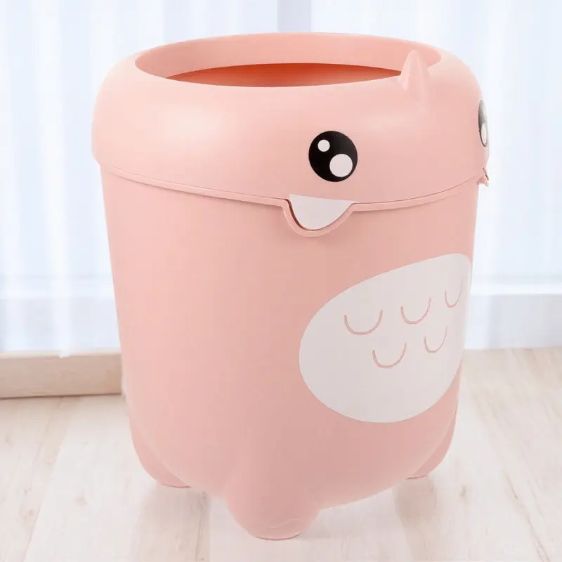Kids Room Trash Bin Plastic Cartoon Dinosaur Rubbish Bin Creative Lidless Waste Paper Basket for Home Kitchen Living Room Study