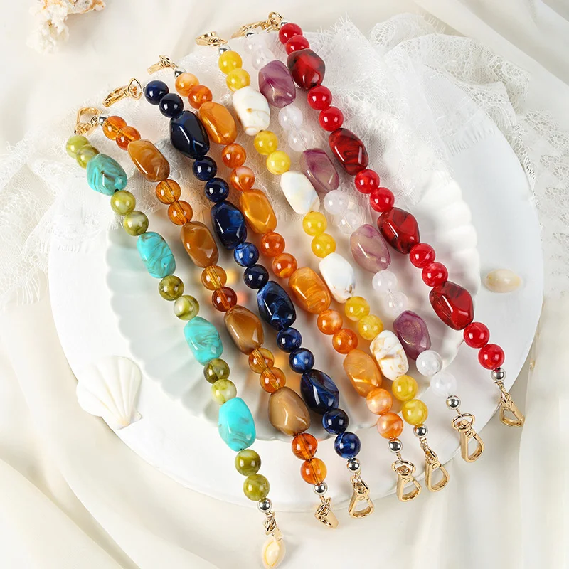 

[YU]Updating Color Super Chic Lady Resin Colored Stone Handbag Strap Girls Fashion Big Size FashionBead Wristlet Purse Bag Belt
