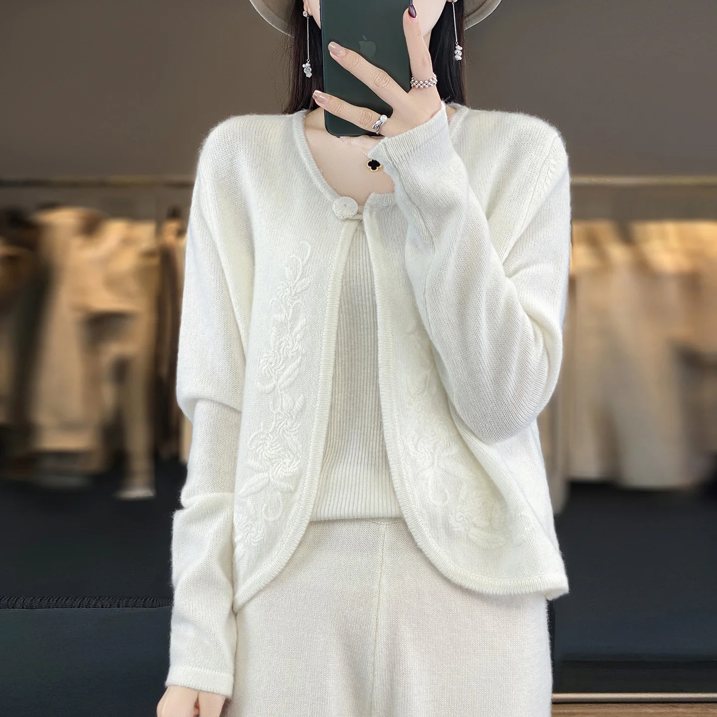 Women Wool Cardigan Chinese Embroidery Sweater  Short Western Autumn Winter Knitted Shawl Outerwear Classic Chic Top   woman clo