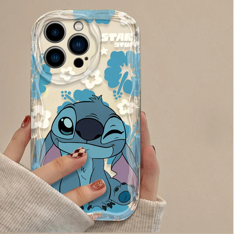 غرزة الملاك متعة لطيف واضح متموج سيليكون جراب هاتف آيفون 16 15 14 13 12 11 برو ماكس زائد 16E XR XS X 7 8 غطاء مقاوم للصدمات