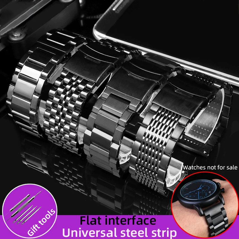 

Black Knight Metal Watch Band AR1970 60008 AR60012 AX7105/1326 Stainless Steel Watch Strap Band Men's Watch Band For Armani 22mm