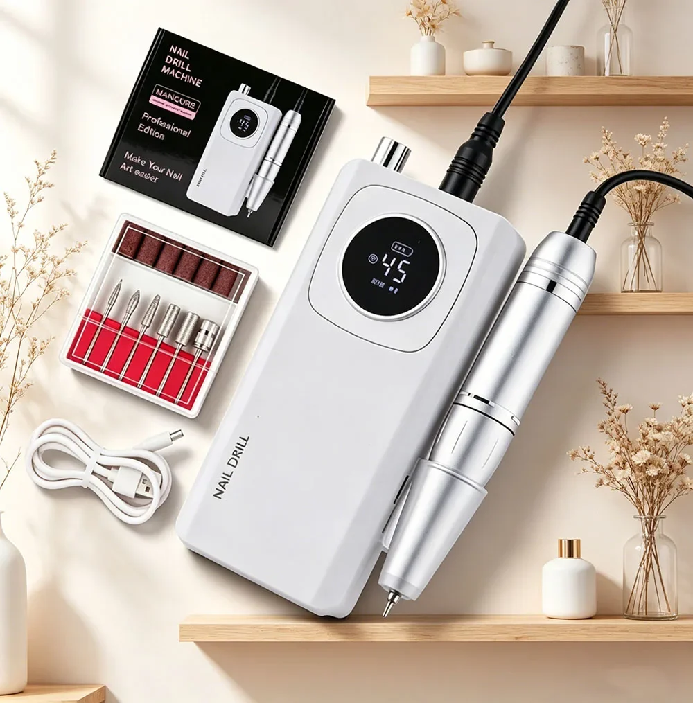 

Rechargeable Low Noise Nail Sander 45000RPM High Speed Nail Drill Machine LCD Display Professional Nail Accessories Set