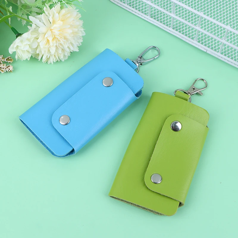 1Pc Unisex Portable PU Leather Car Key Holder Bag - Simple Solid Color Housekeeper Key Wallet Cover Storage Case