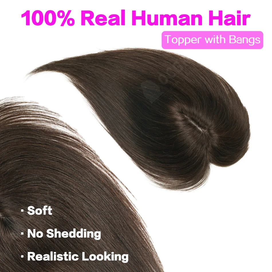 100% Remy Human Hair Topper with Bangs 10
