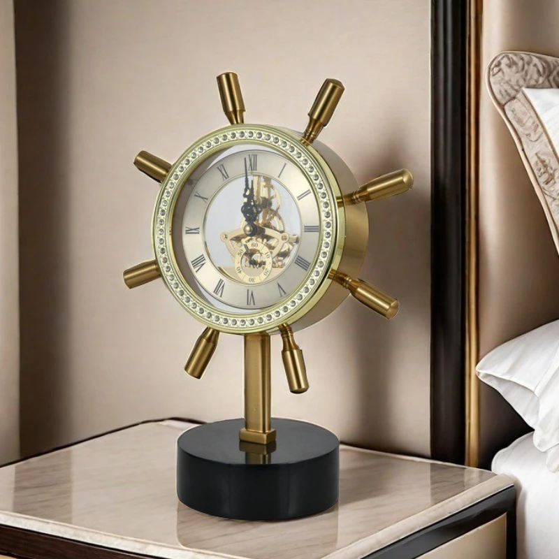 

Silent Table Clock Antiqued Brass Desk Clocks Modern Luxury Office Metal Clock Tabletop Living Room Decoration and Accessories