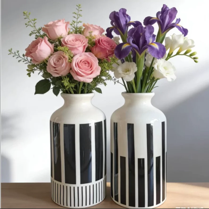 Striped ceramic vase decoration for dining table, foyer, living room, home decor, vase insertion