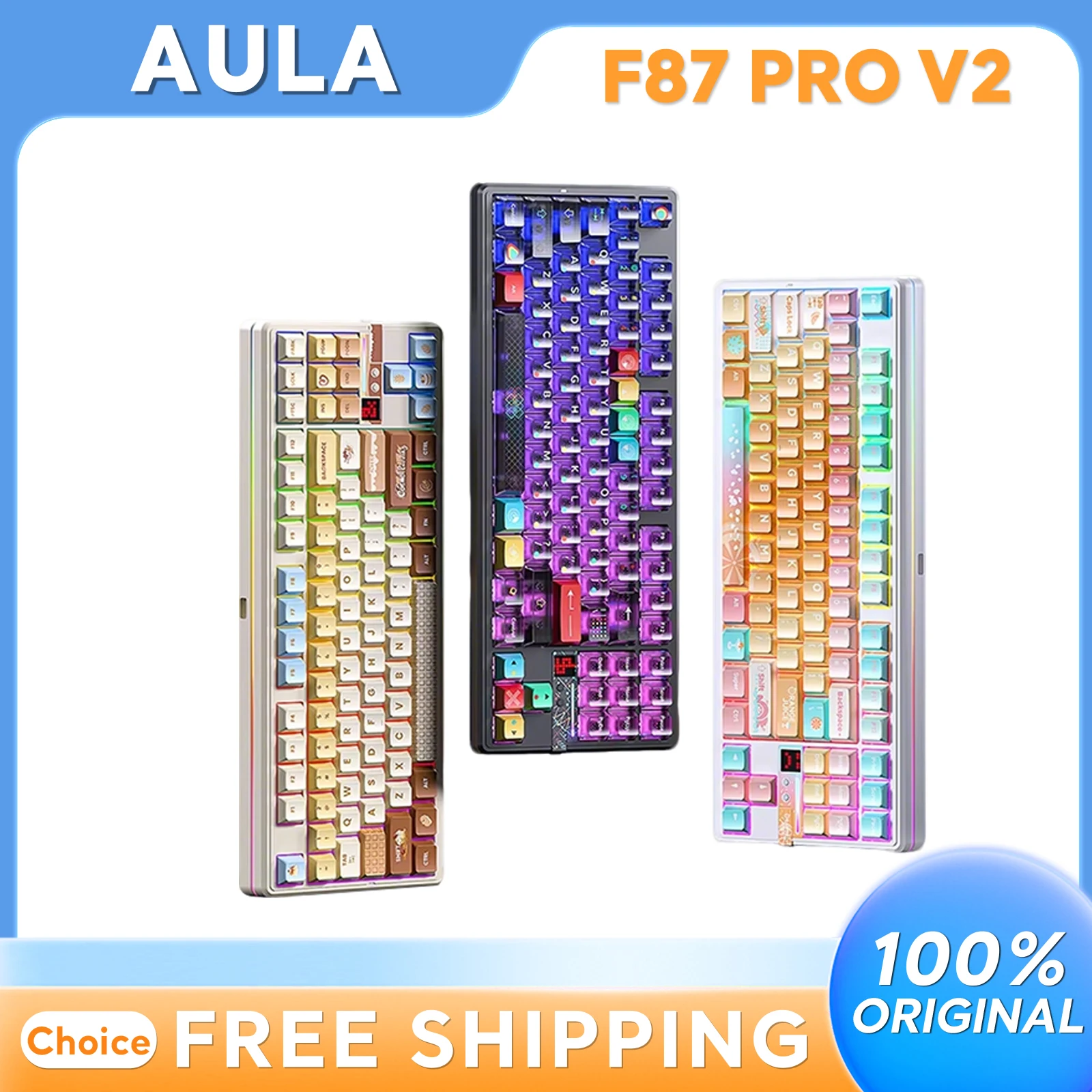 

AULA F87 ProV2 Tri-mode Wireless Mechanical Keyboard E-Sports Hot-Swap Long Battery Life Ergonomics Customized GASKET Structure