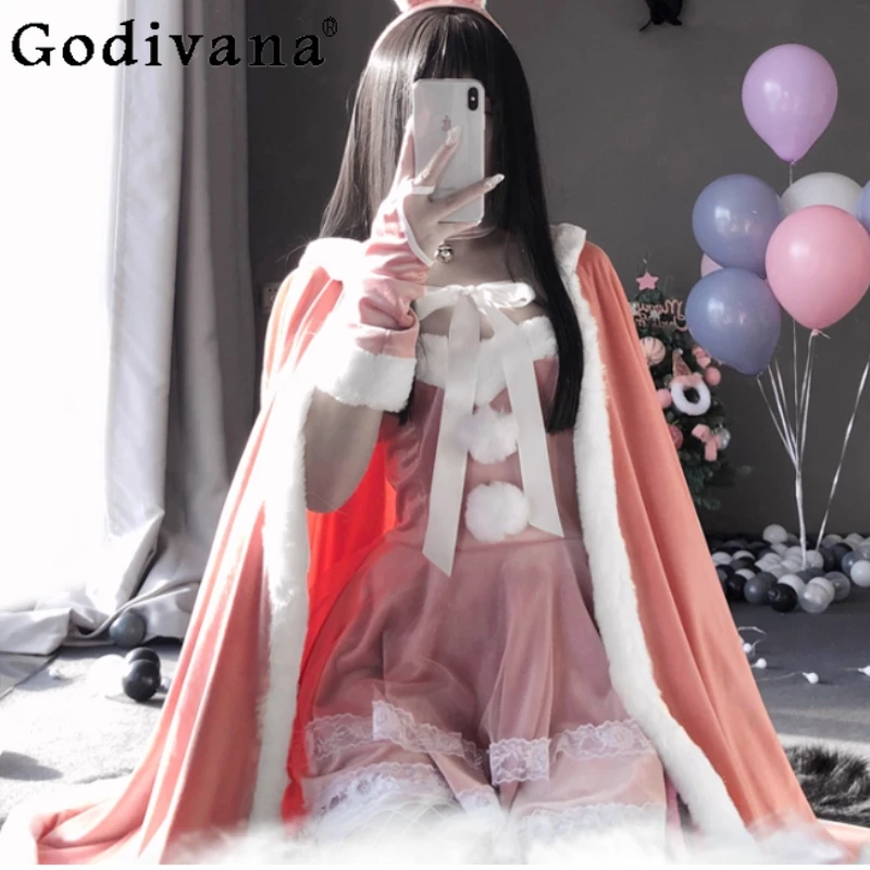 

2025 Female Autumn and Winter New Halloween Loose Fashion Sweet Versatile Cape Christmas New Pink Lace-up Hooded Cape