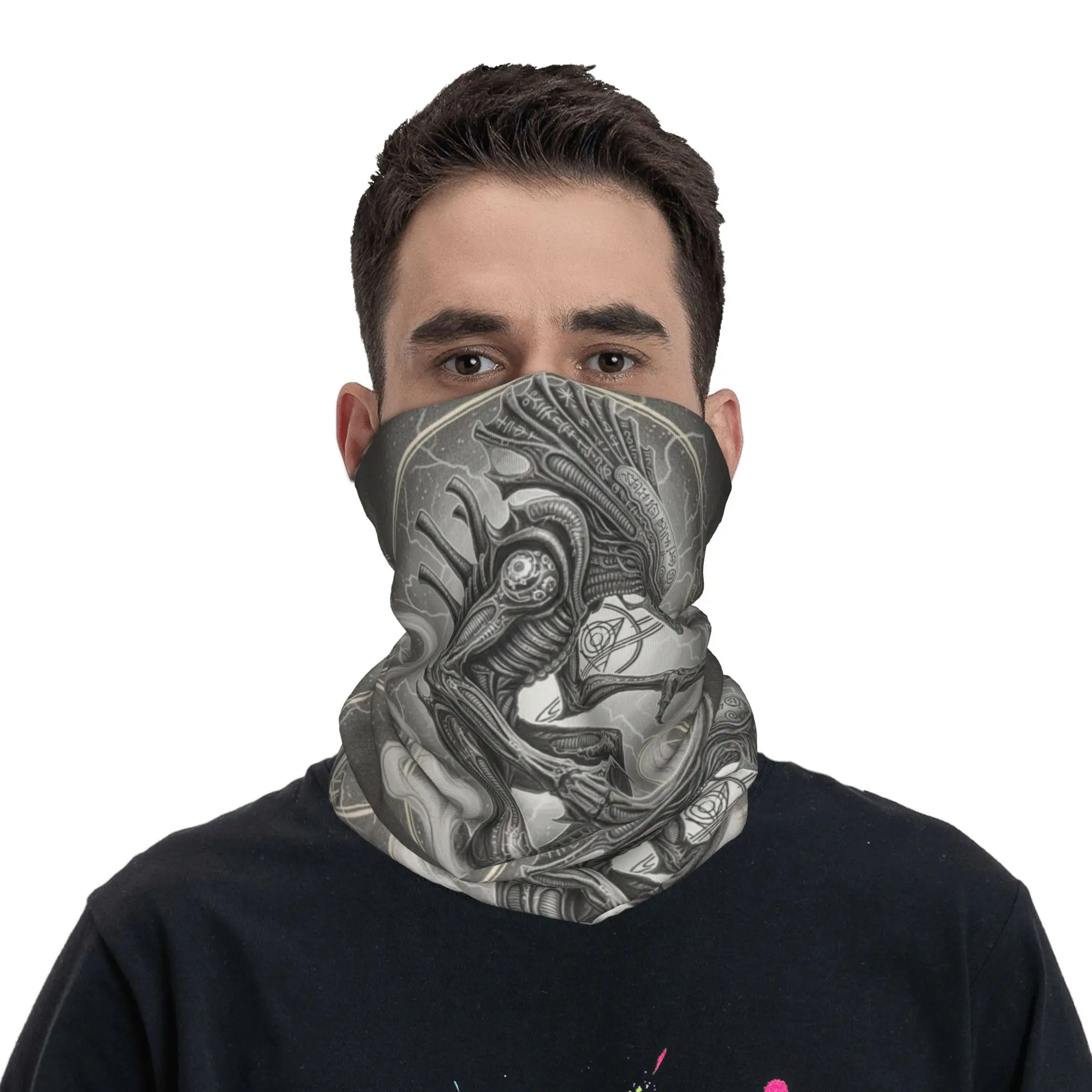 Alien Xenomorph pencil drawing classic Bandana Neck Gaiter Printed Wrap Scarf Multi-use Headband Cycling For Men Women Adult