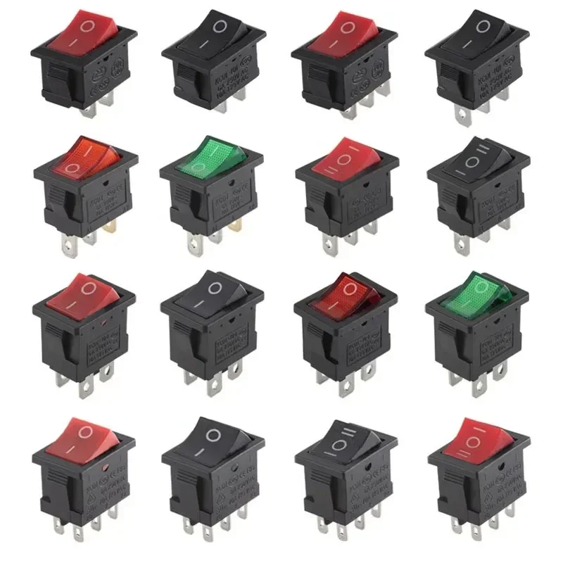 10 PCS KCD1 2/3/4Pin Boat Car Rocker Switch 6A/10A 250V/125V AC Red  Green Blue Button for Precise Power Control 15mm x 21mm