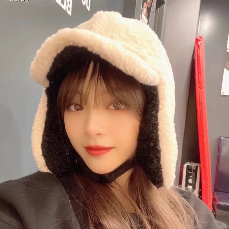 المرأة صوف الضأن لي فنغ قبعة شتاء دافئ الدراجات يندبروف التزلج شمال شرق طيار قبعة سميكة مقاومة البرد قبعة تزلج #2