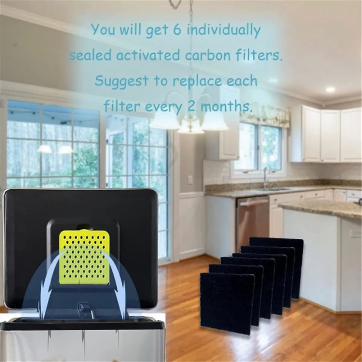 B-est Household Trash Can Charcoal Filter Pad Deodorizer Remove Odor Odor Filter Kitchen Trash Can Deodorizing Cotton 6 Pack