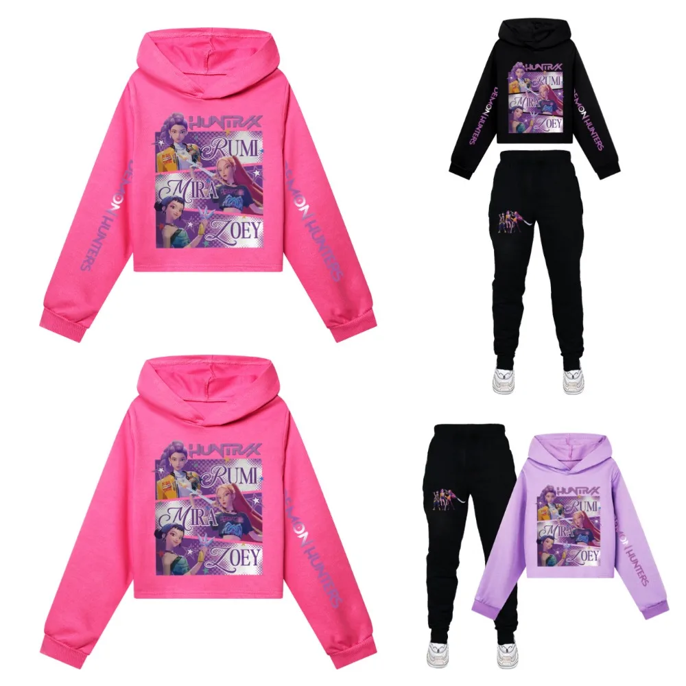 

Kpop Demon Hunters Kids Tracksuit Cartoon Autumn Fashion Boys Hoodie with Pocket Pants Set Girls Tracksuit Children Outfits