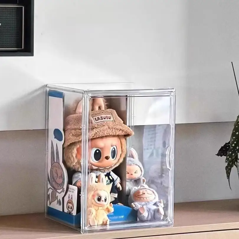 Dustproof Doll Display Cabinet Plush Toy Box Fabric Pullout Shelf Storage Organizer Plastic Material Home Organization