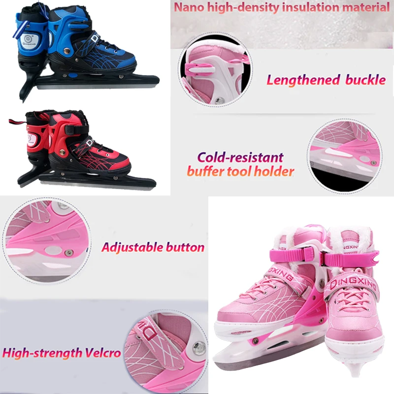 

Stretchable Ice Blade Skates Shoes Adjustable Ice Hockey Shoes Thermal Thicken Warm Speed Skating Shoes for Girls Boys Women Men