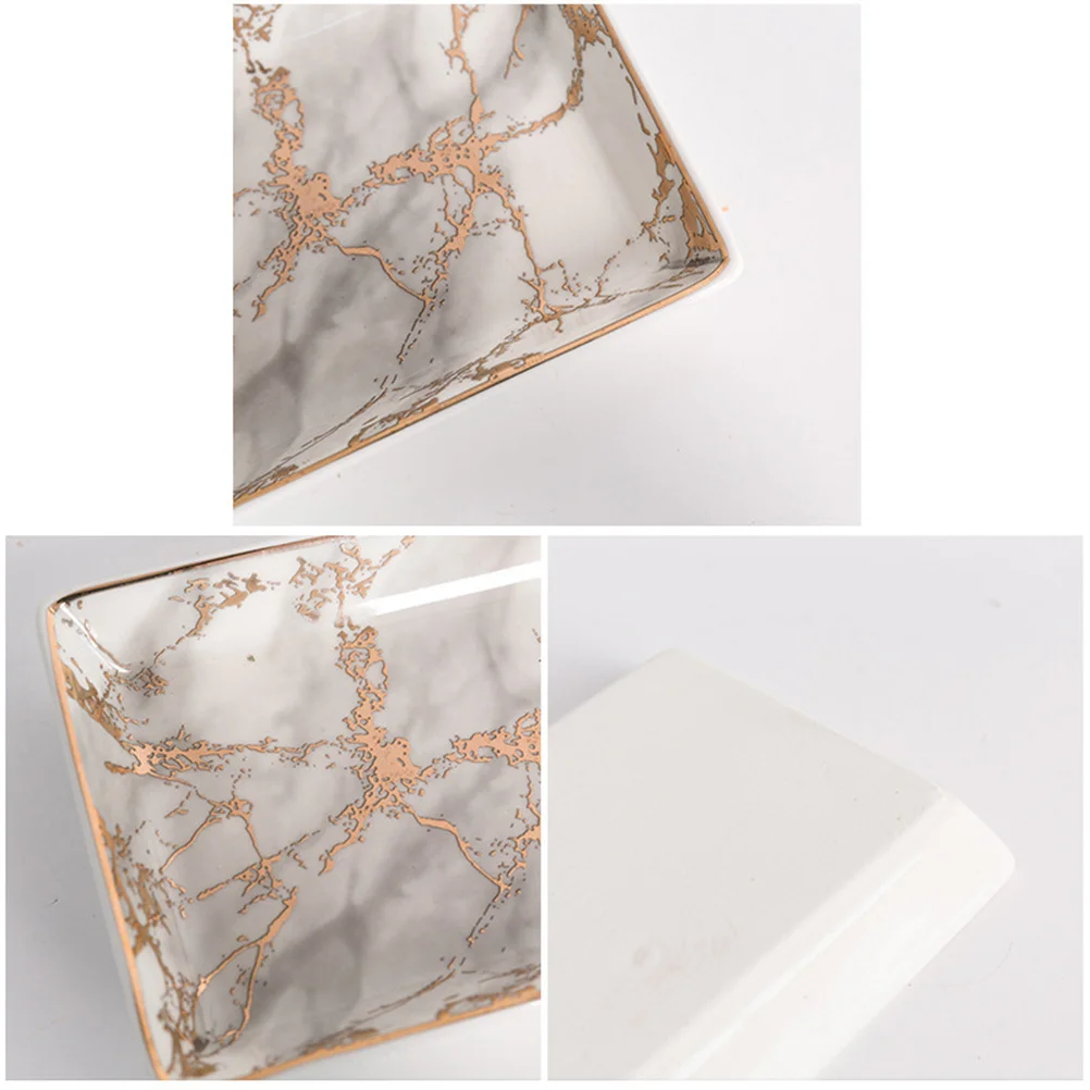 

Керамический поднос для ювелирных изделий с мраморным рисунком вены, размер S, Золотая креативная тарелка для хранения ювелирных изделий, украшение для рабочего стола, держатель для безделушек