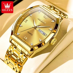 OLEVS 5528 Quartz Men's Watch Luxury Brand Diamond Business Stainless Steel Waterproof Tonneau dial Gold Watch Reloio Masculino