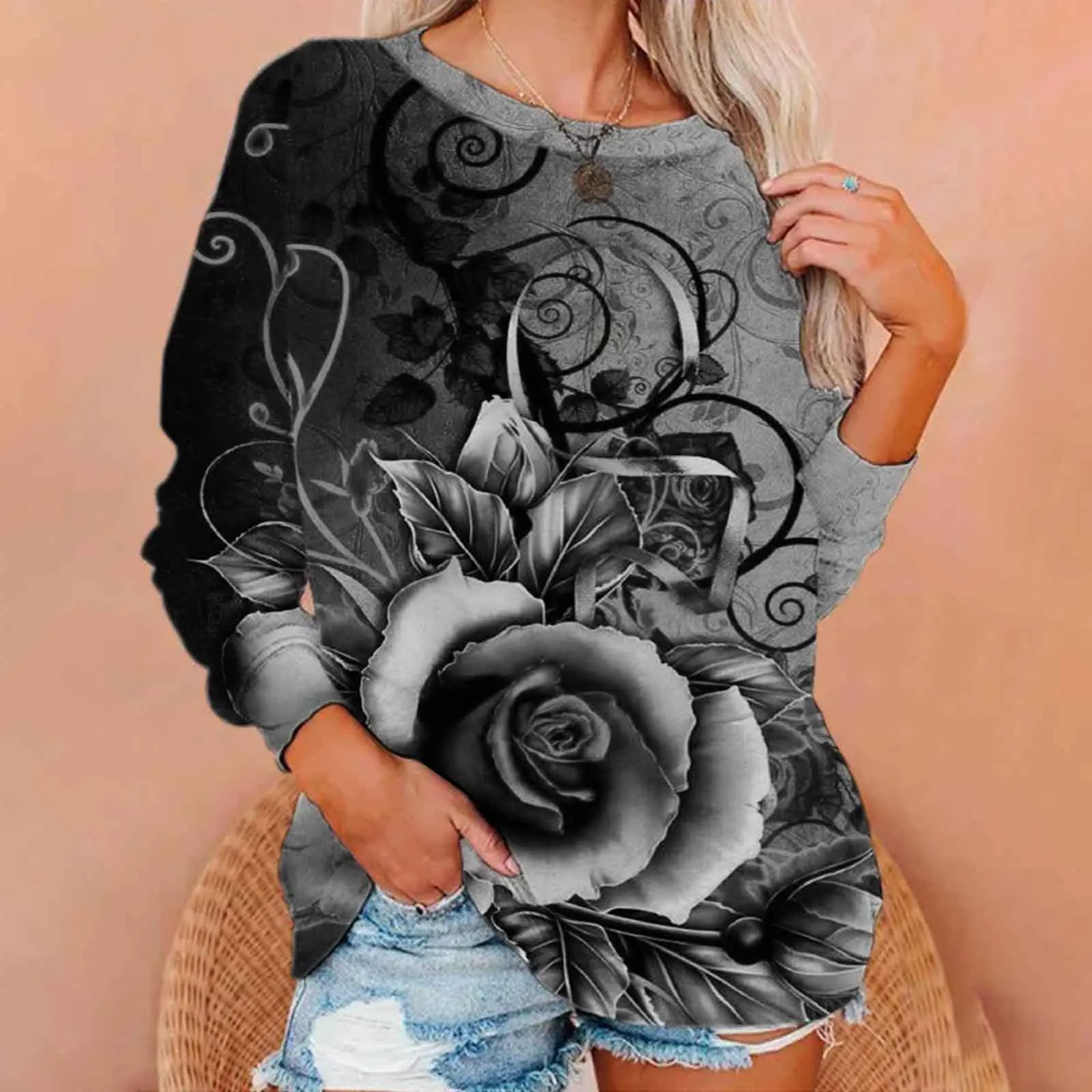 Mode Bloemen Bloem 3D Print Sweatshirts Vrouwen Raglan Lange Mouwen Hoodie Casual Trui Harajuku Y2k Tops Vrouwelijke Kleding
