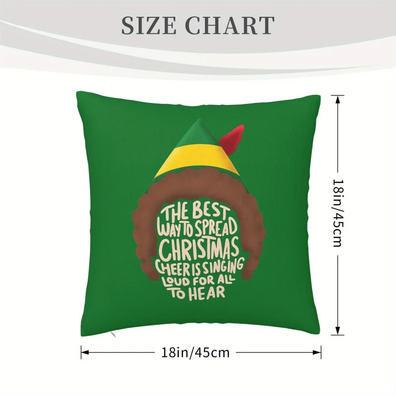 1pc Vintage Elf Christmas Pillow Cover, 18X18 Inch, Double-Sided, with Zipper, Inspired by Elf Buddy Prints, Machine Washable Pillow Cover Suitable for All Room Types - Pillow Insert Not Included, Holiday Decor, Vintage Print, Double-Sided Design