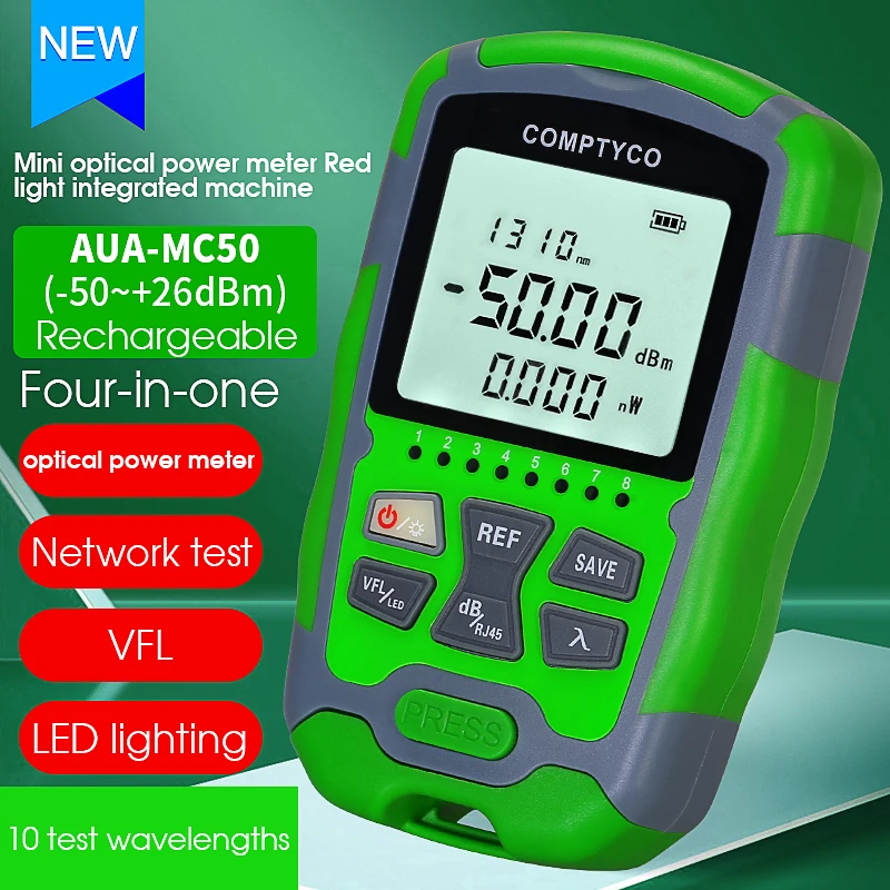 COMPTYCO AUA-MC50 Rechargeable All-in-one Mini Optical Power Meter(-50 to +26dBm OPM) Visual Fault Locator(1/10/15/30/50mW VFL)