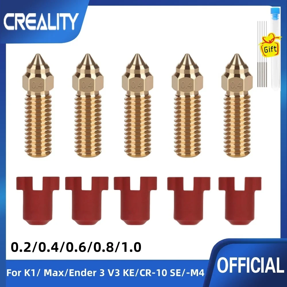 

Creality K1 Brass Nozzle and Silicone Sleeve 10pcs M6 0.2/0.4/0.6/0.8/1.0/1.2mm For K1 FDM 3D Printer Parts Non Stick Filament