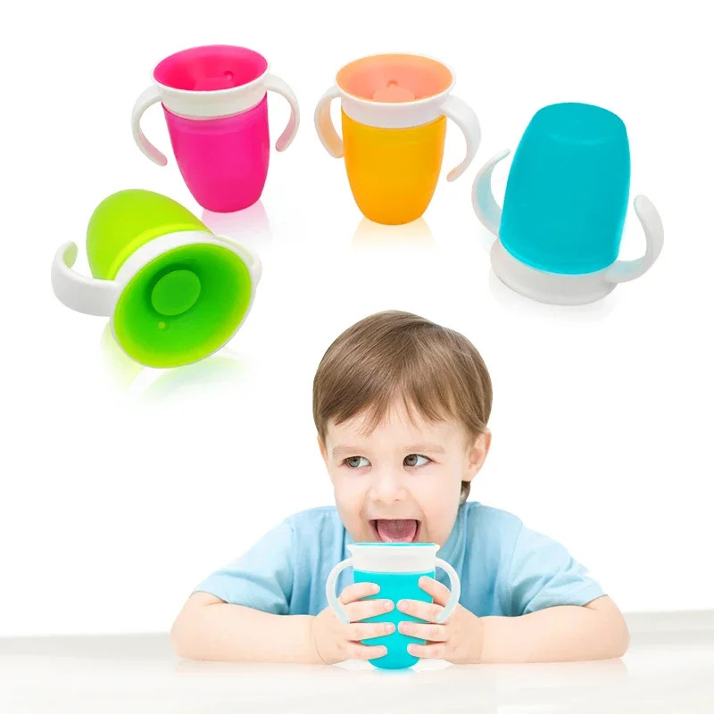 360 Degrees Can Be Rotated Baby Learning Drinking Cup with Double Handle Flip Lid Leakproof Infants Water Cups Bottle BPA Free