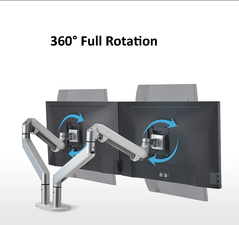 Aluminum Desktop 17-32 Inch Dual Screen Monitor Holder Arm Full Motion Gas Strut Mount Stand Load 2-8kg Gas Spring