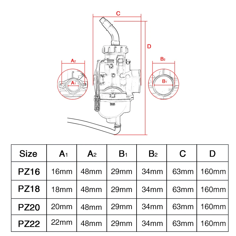 ZSDTRP- Motorcycle Carburetor PZ20 PZ22 Long Handle Manual for Honda XR80 CRF80 2004-2013 Dirt Bike Motocross Accessories