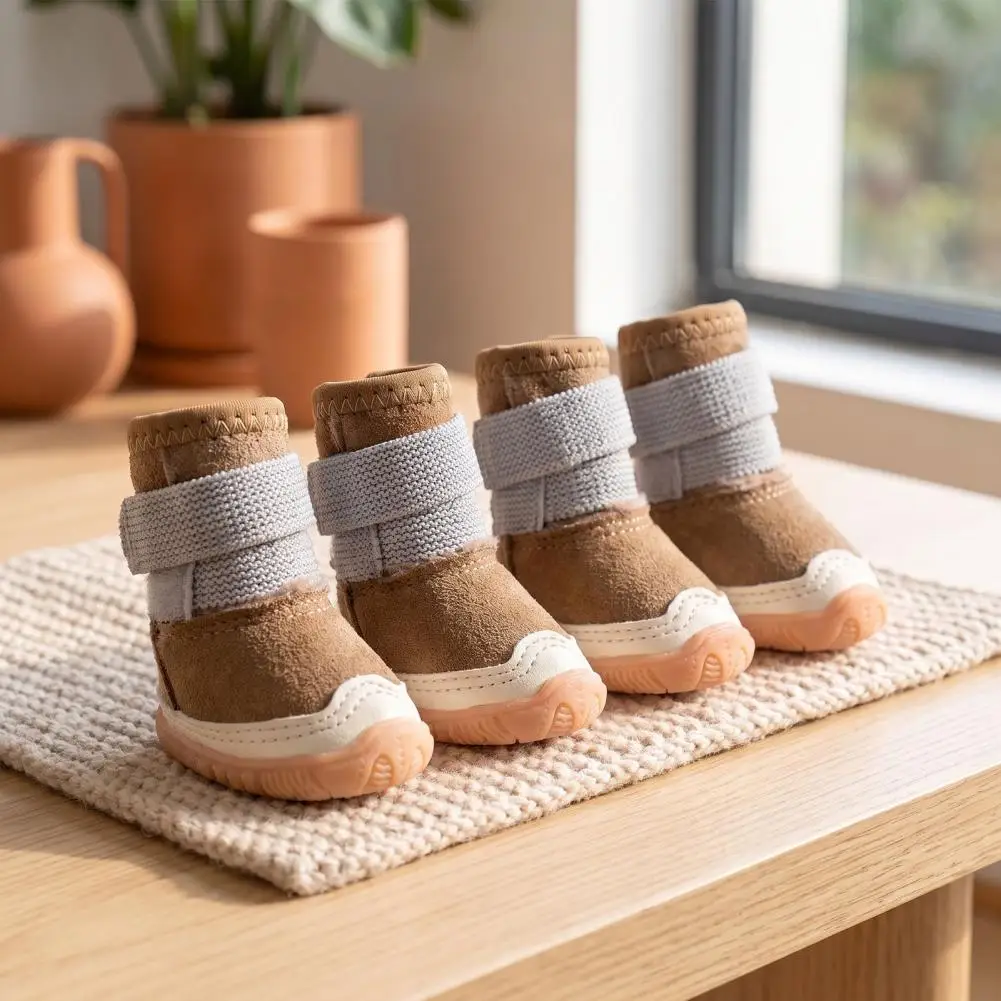 Lightweight Puppy Shoes Dog Boots for Winter 4pcs Dog Snow Boots with Fleece Lining Anti-skid Warm Paw Protectors for Outdoor