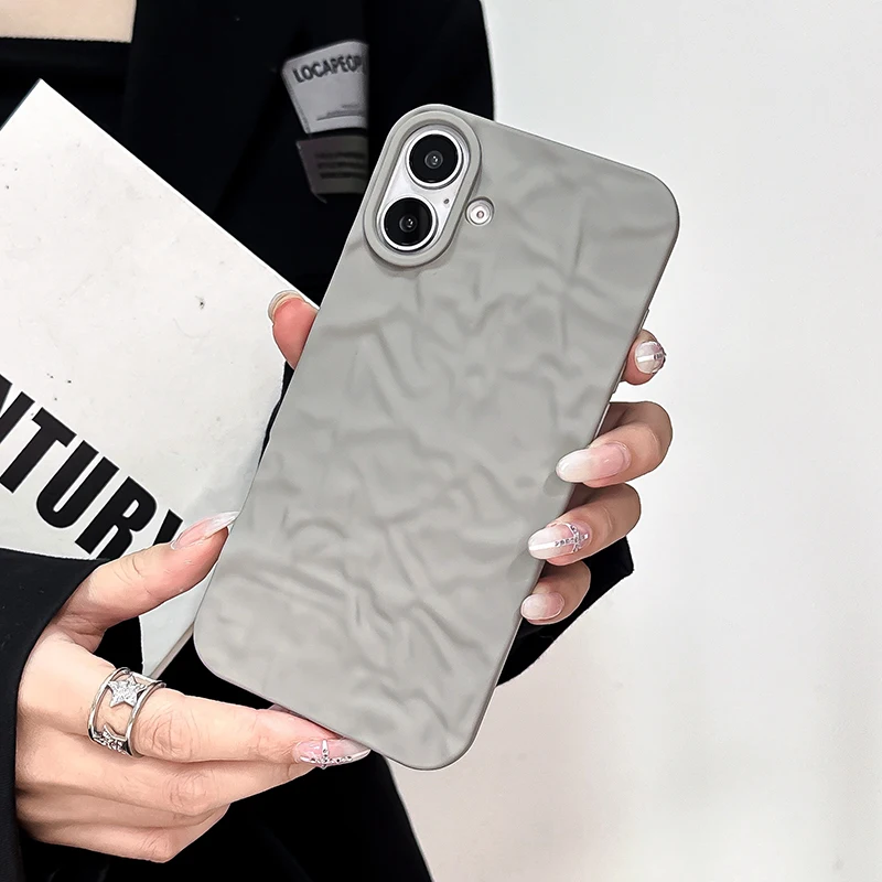 Grey Tin Paper Texture Matte Case For iPhone 16 Pro Max 15 14 13 12 11 Pro Max 15 Plus Soft TPU Phone Cover