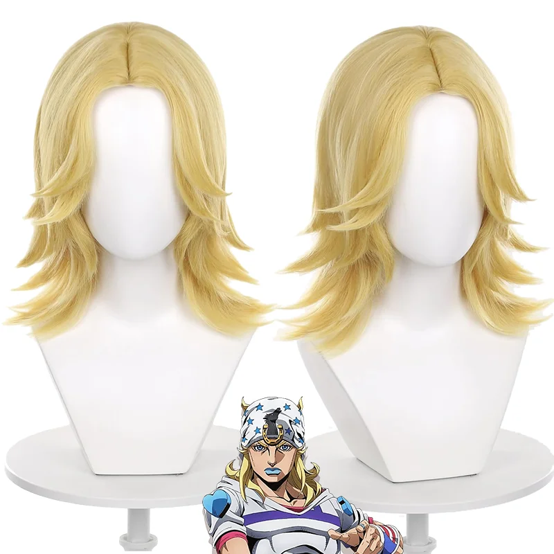 

Парик для косплея Джонатана Джостара из аниме JOJO SBR, желтые золотистые кудрявые волосы, средней длины, для мужчин и женщин, на каждый день, для Хэллоуина, для вечеринок