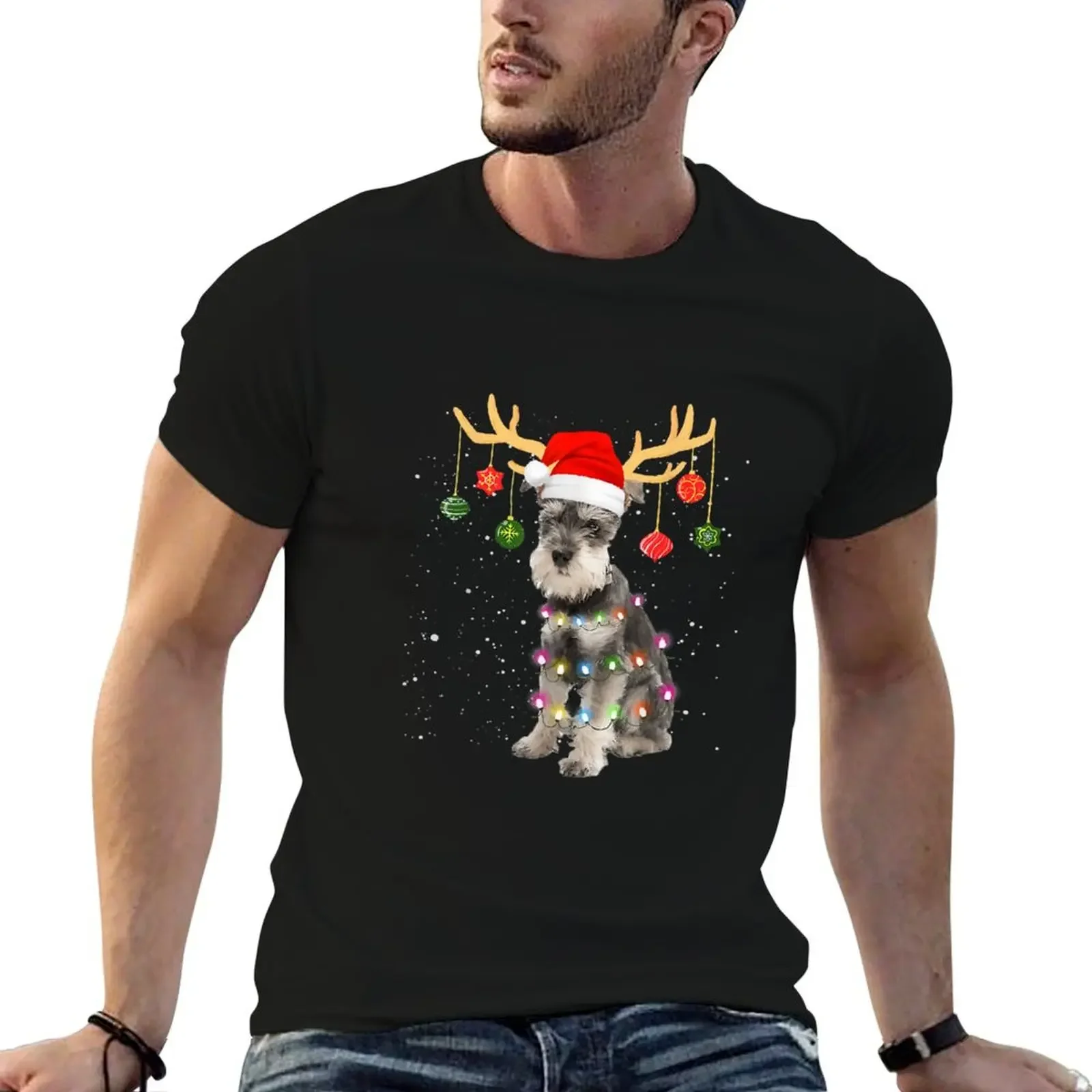 

Reindeer Miniature Schnauzer Dog Santa T-Shirt tees customs design your own valentines clothes mens vintage t shirts