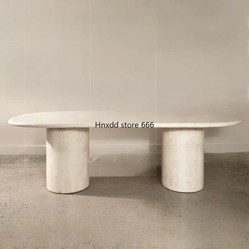 Natural marble oval dining table medieval retro wabi style light luxury marble dining table modern